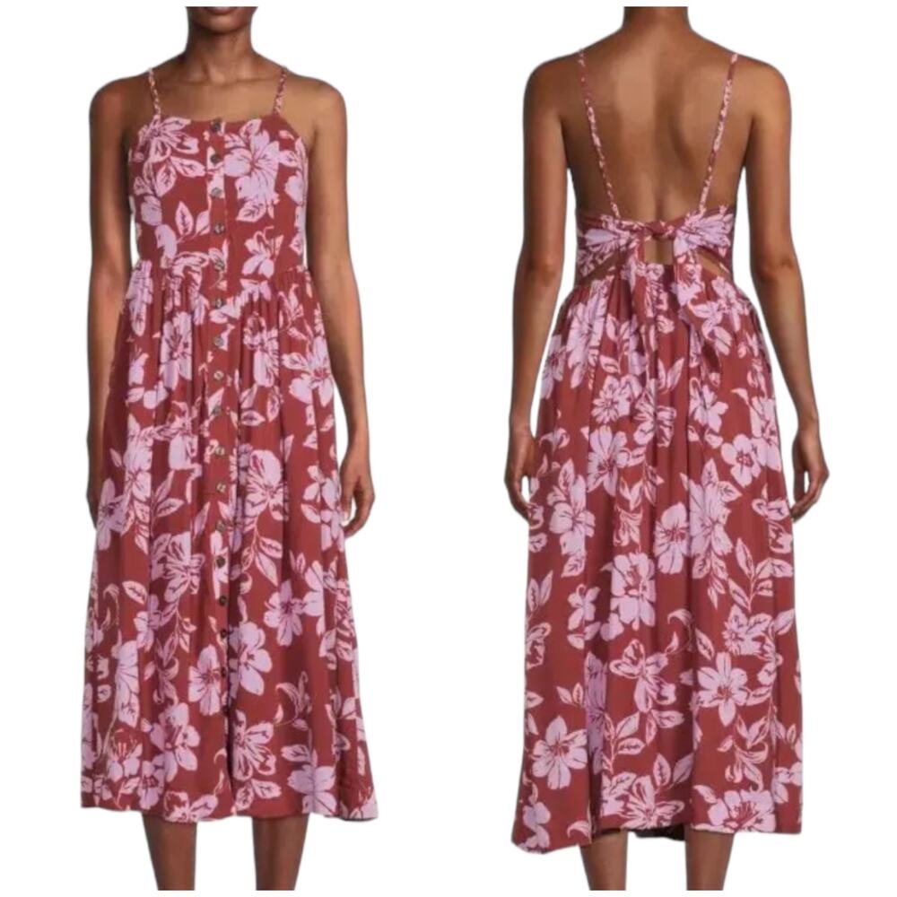 Free People NWT The Perfect Sundress Floral Midi Button Dress Size M Tie Back